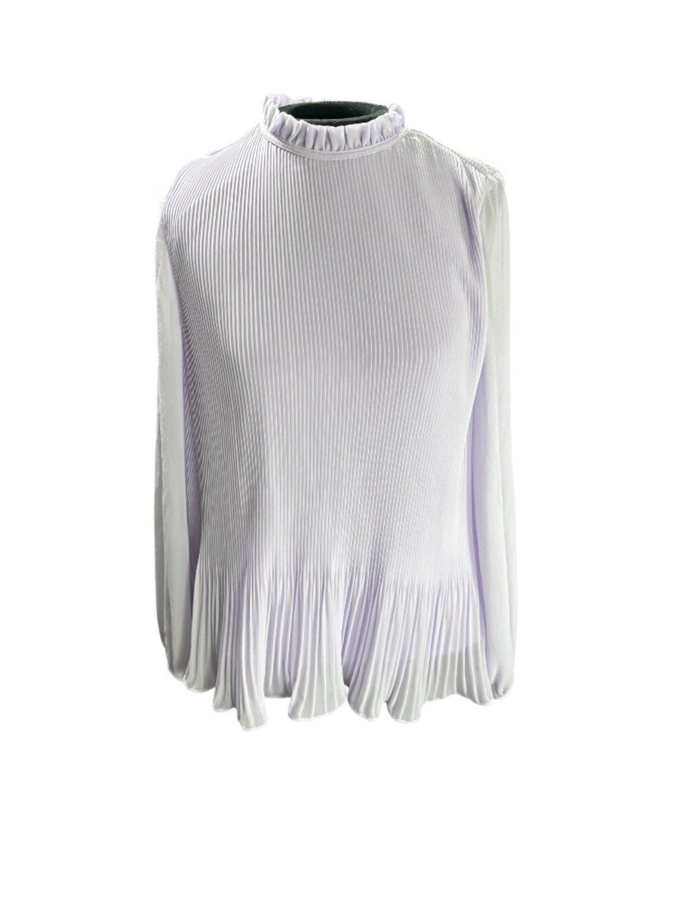 Calvin Klein Womens Lavender Pleated Chiffon Blouse With Ruffle Neck & Long Shee